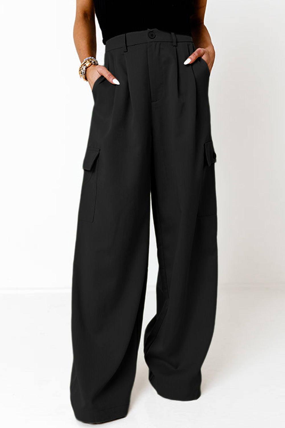 Ruched Wide Leg Pants with Pockets - 2 COLORS  SYNZ
