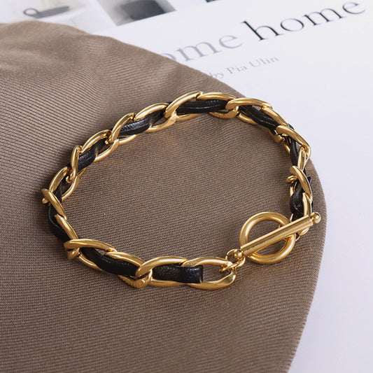 18K Gold-Plated Leather Chain Bracelet - 2 COLORS M^L
