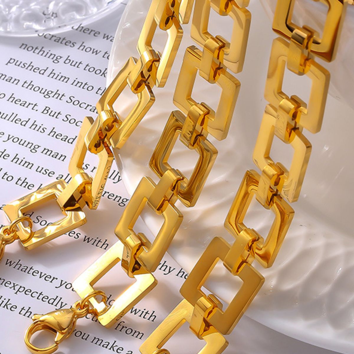 Titanium Steel Hollow Square Chain Bracelet  M^L