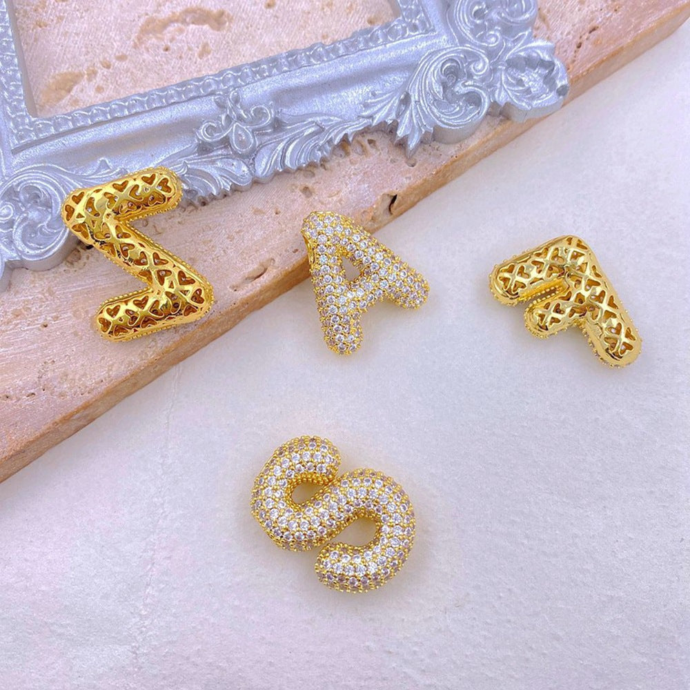 Inlaid Zircon Bubble Initial Necklace A - K Letters   S@Y