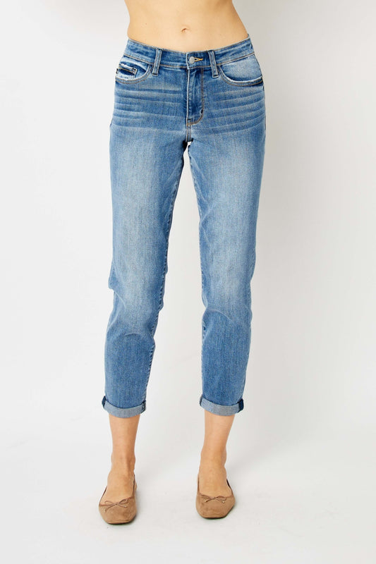 Inseam 27"  FULL Size Cuffed Hem Slim Jeans  JUDY BLUE