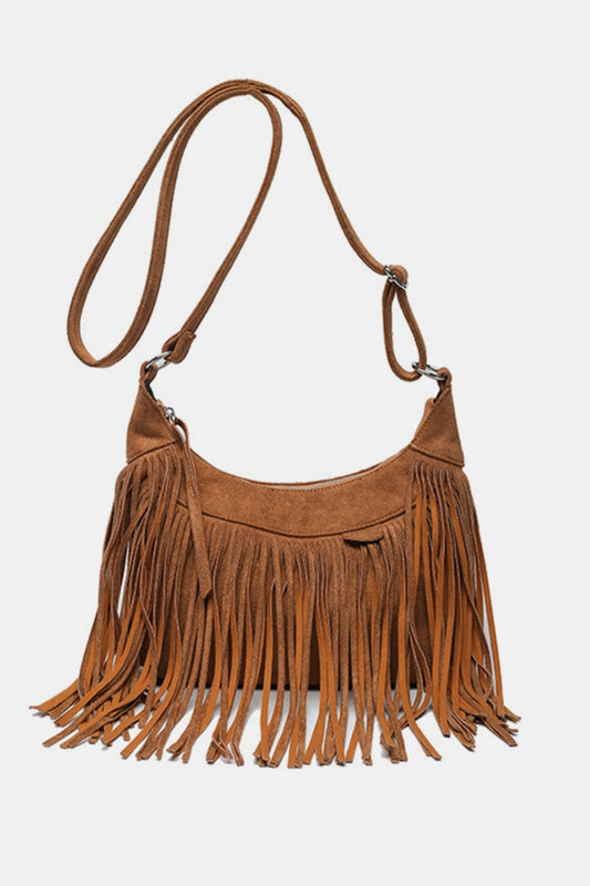 Suede Fringe Adjustable Strap Shoulder Bag - 7 COLORS  H@W@X@B